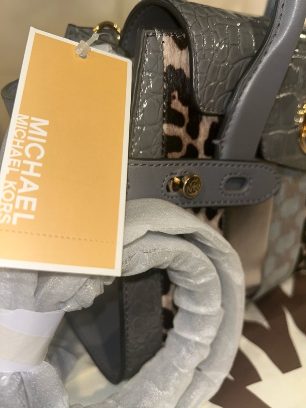 Michael Kors Carmen Heather Gray Mixed-Pattern Medium Satchel Bag Retail $628 - Picture 11 of 11